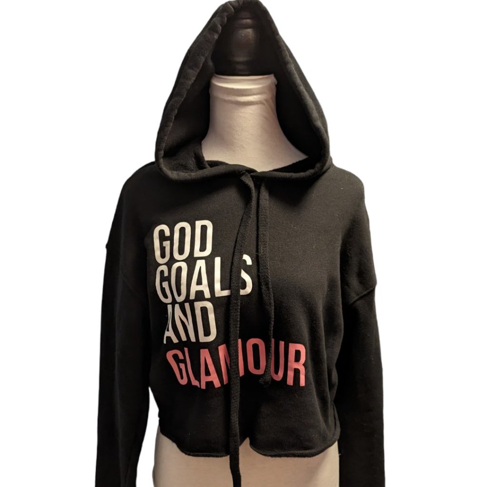 God, Goals, and Glamour Black Hoodie Size: Medium